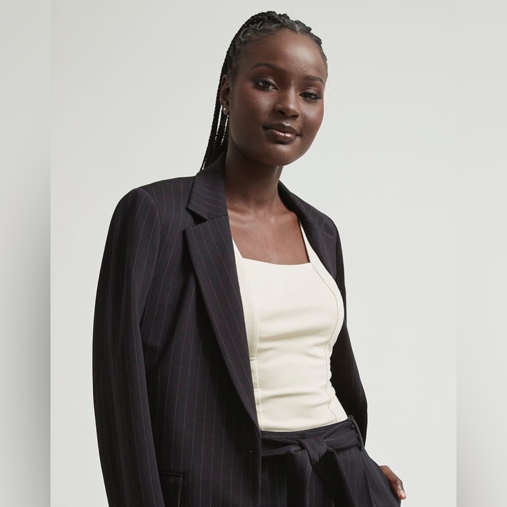RW & CO Knit Pinstripe One Button Long Blazer
